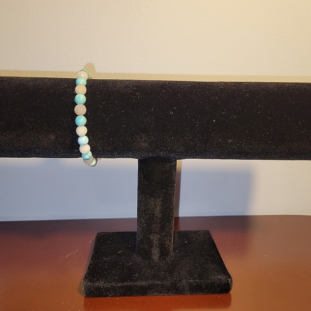 Turquoise + Frosted Amazonite Elastic Beaded Bracelet | Gradient Arts